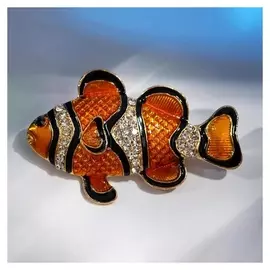 Брошь "Рыба-клоун", цвет бело-золотой в золоте