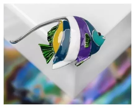 Брошь "Рыбка", цветная в серебре