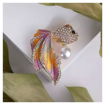 Брошь "Рыбка", цветная в золоте