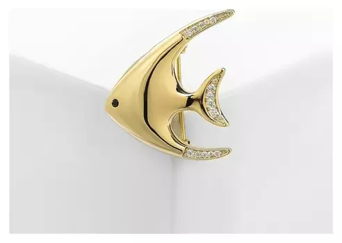 Брошь "Рыбка" скалярия, цвет белый в золоте