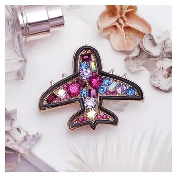 Брошь "Самолет", цвет фиолетово-чёрный в серебре