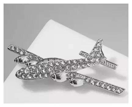 Брошь "Самолёт" парящий, цвет белый в серебре