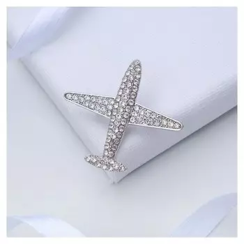 Брошь "Самолёт" туристический, цвет белый в серебре