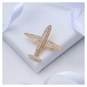 Брошь "Самолёт" туристический, цвет белый в золоте