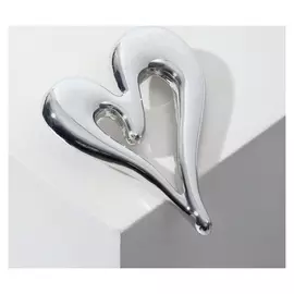 Брошь "Сердце" абстракт, цвет серебро