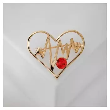 Брошь "Сердце" кардиограмма, цвет красный в золоте