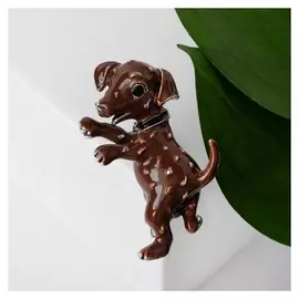 Брошь "Щенок" весёлый, цвет коричневый в серебре