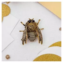 Брошь "Шмель", цвет черный в черненом золоте