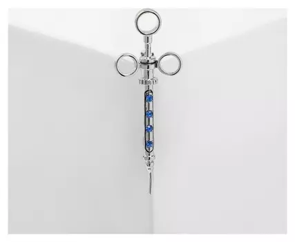 Брошь "Шприц" карпульный, цвет синий в серебре