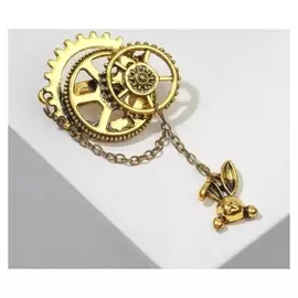 Брошь "Сказочный кролик" шестерёнки, цвет чернёное золото
