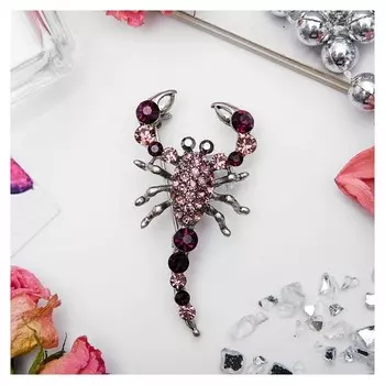 Брошь "Скорпион", цвет розово-фиолетовый в черненом серебре