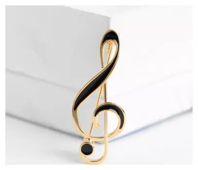 Брошь "Скрипичный ключ" классика, цвет чёрный в золоте