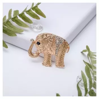 Брошь "Слон индийский", цвет белый в золоте