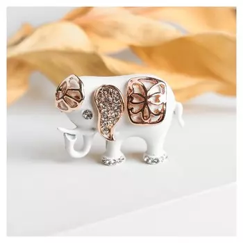 Брошь "Слоник", цвет белый в розовом золоте