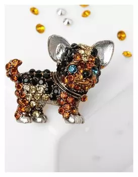 Брошь "Собачка" бульдог, цветная в кофейном золоте