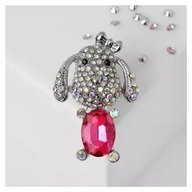 Брошь "Собачка" снуп, цвет розовый в серебре