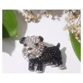 Брошь "Собака", цвет чёрно-белый в серебре