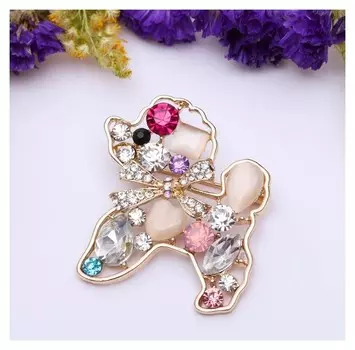 Брошь "Собака" пудель, разноцветная в золоте