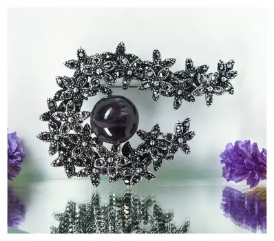 Брошь "Соцветие" аметист, цвет серо-чёрный в серебре
