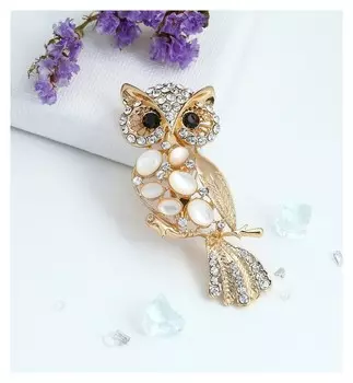 Брошь "Сова", цвет белый в золоте