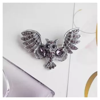 Брошь "Сова", цвет фиолетовый в чернёном серебре