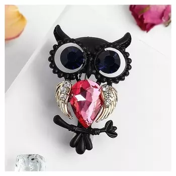 Брошь "Сова" цветная в чёрном металле