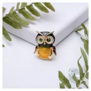 Брошь "Сова" мультяшная, цвет черно-желтый в золоте