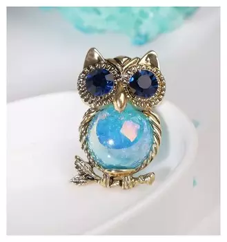 Брошь "Сова" шарик, цветная в чернёном золоте