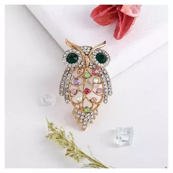 Брошь "Совушка", цветная в золоте