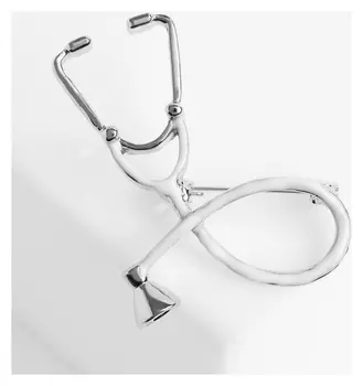 Брошь "Стетоскоп", цвет белый в серебре