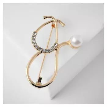 Брошь "Стетоскоп", цвет белый в золоте