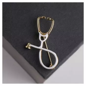 Брошь "Стетоскоп", цвет белый в золоте