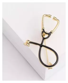 Брошь "Стетоскоп", цвет чёрный в золоте