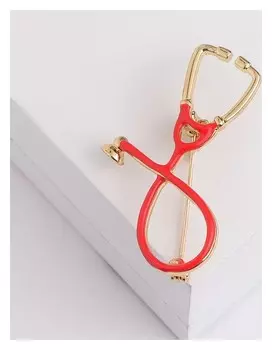 Брошь "Стетоскоп", цвет красный в золоте