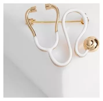 Брошь "Стетоскоп" изогнутый, цвет белый