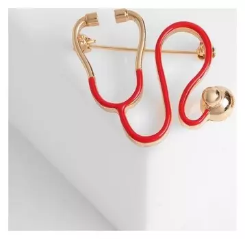 Брошь "Стетоскоп" изогнутый, цвет красный