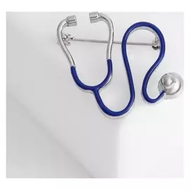 Брошь "Стетоскоп" изогнутый, цвет синий