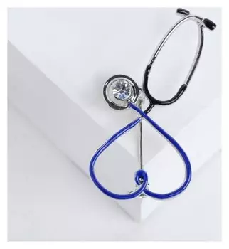 Брошь "Стетоскоп" сердце, цвет синий в серебре