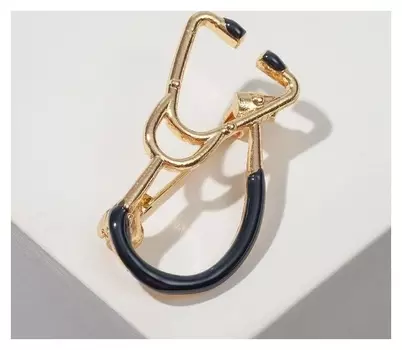 Брошь "Стетоскоп" врачебный, цвет чёрный в золоте