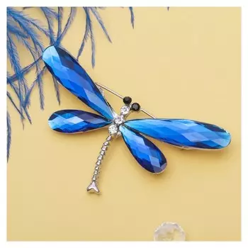 Брошь "Стрекоза", граненые крылья, цвет синий в серебре