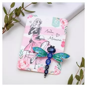 Брошь "Стрекоза ночная", цвет синий в серебре