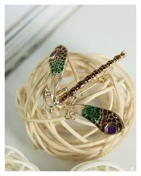 Брошь "Стрекоза" палочка, цветная в черненом золоте