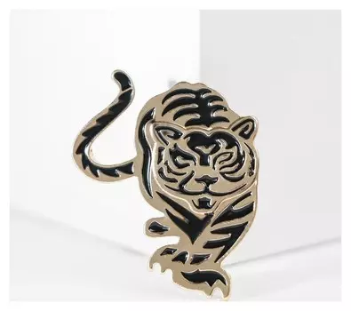 Брошь "Тигр", цвет чёрный в золоте