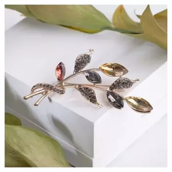 Брошь "Веточка", цветная в кофейном золоте