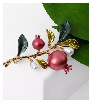 Брошь "Ветвь гранатовая", цвет красно-зелёный в золоте