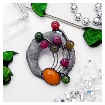 Брошь "Ветвь турмалиновая", цветная в черненом серебре