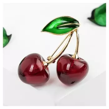 Брошь "Вишня" наливная, цвет бордово-зелёный в золоте