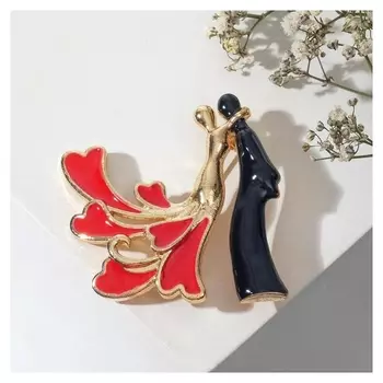 Брошь "Влюблённость", цвет красно-чёрный в золоте