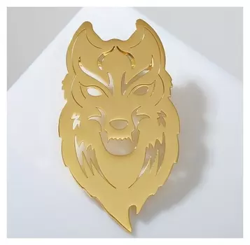 Брошь "Волк" орнамент, цвет золото