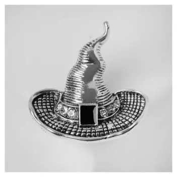 Брошь "Волшебная шляпа" черно-белый, цвет чернёное серебро